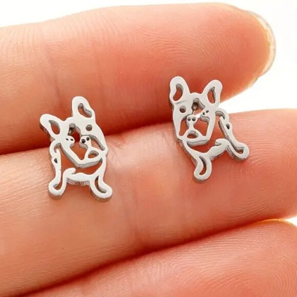 Frenchie Pup Face Tilted Head Stainless Steel Stud Earrings #1366 - Picture 8 of 10